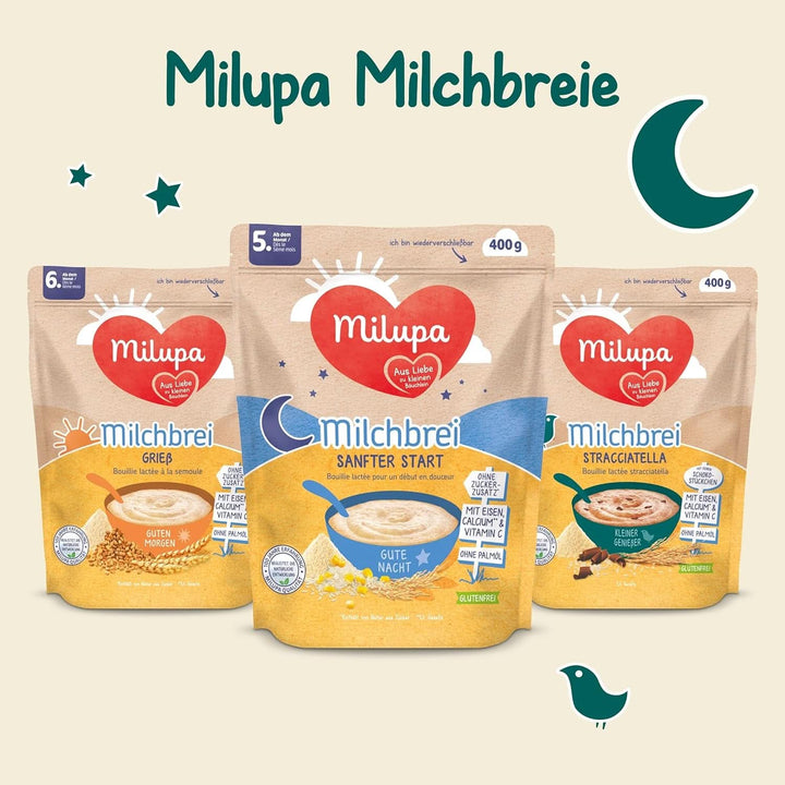 Milupa Milchbrei Sanfter Start – Glutenfreier Babybrei Ohne Palmöl – Frei Von Konservierungs- Und Farbstoffen – Ab Dem 5. Monat – 4 X 400 G