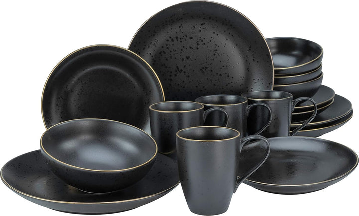 Creatable, 22707, Serie Industrial Gold BLACK, 12-Teiliges Geschirrset, Teller Set Aus Steinzeug, Spülmaschinen- Und Mikrowellengeeignet, Qualitätsproduktion