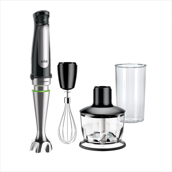 Braun Multiquick 7 MQ 7035X Stabmixer - Pürierstab Mit Abnehmbarem Edelstahl Mixfuß Mit Activeblade Technologie Zum Pürieren Der Härtesten Zutaten, Inkl. 3-Teiliges Zubehör Set, 1000 Watt, Schwarz