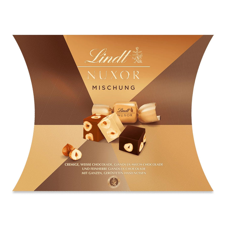 Lindt NUXOR Kissenpackung Mischung | 206G Beutel | Cremige Gianduja Schokolade (Vollmilch Und Feinherb) Mit Ganzen, Gerösteten Haselnüssen | Pralinen Geschenk | Schokoladengeschenk