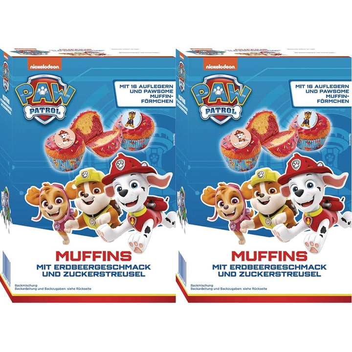 RUF X PAW Patrol Muffin Backmischung Mit Erdbeer-Geschmack, Für 12 Paw Patrol Muffins, Inkl.16 Oblaten-Auflegern Und Pawsome Muffin-Förmchen, 1 X 394G