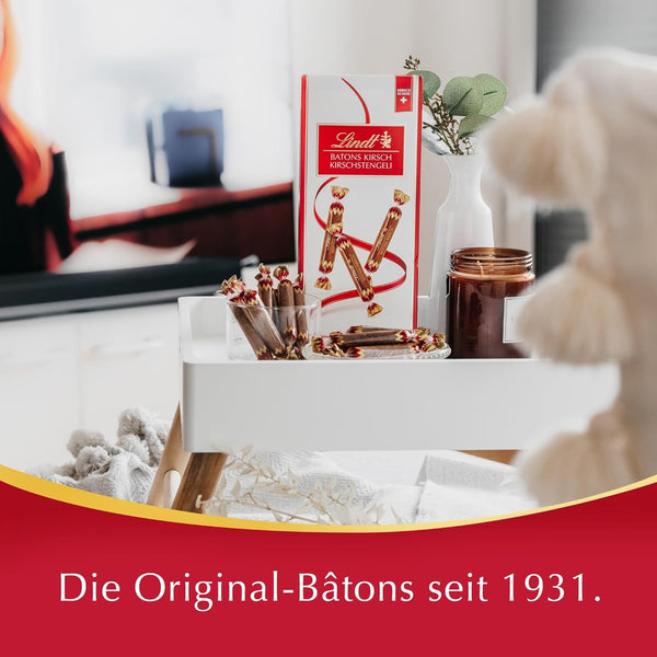 Lindt Schokolade Batons Kirschstengeli | 125 G | 16 Vollmilchschokoladestengli Gefüllt Mit Flüssigem Schweizer Kirschlikör | Pralinengeschenk Mit Alkohol | Schokoladengeschenk