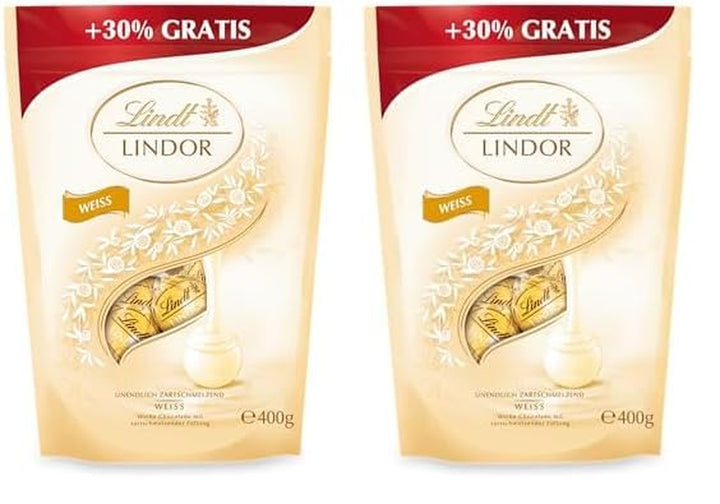 Lindt Schokolade LINDOR Kugeln Weiß | 400 G | Ca. 30 Schokoladen Kugeln Weiße Schokolade Mit Zartschmelzender Füllung | Pralinengeschenk | Schokoladengeschenk