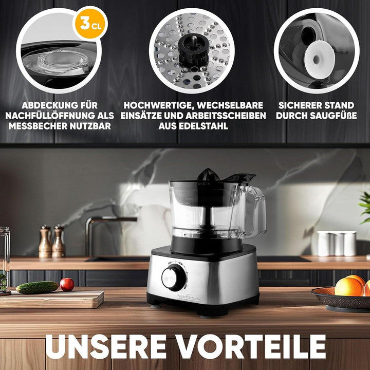 Proficook® 3In1 KüChenmaschine | Mixer, Küchenmaschine Und Entsafter | 1200W | Zum Schneiden, Raspeln Und Kneten | Nachfüllöffnung | Stufenlose Geschwindigkeit | Inkl. 11 Zubehörteilen | PC KM 1063