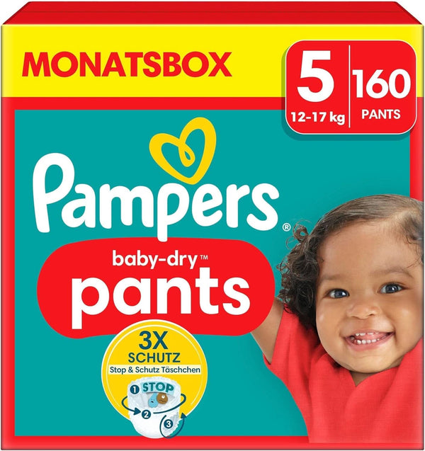 Pampers Windeln Pants Größe 5 Baby-Dry, 160 Windeln, 12Kg-17Kg, 360° Fit Hilft, Auslaufen Zu Verhindern