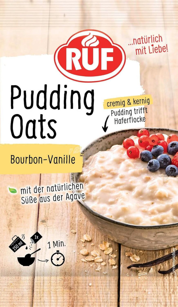 RUF Pudding Oats Caramel, budincă de caramel și fulgi de ovăz integral, fără zahăr, îndulcit cu sirop de agave,  64 grame