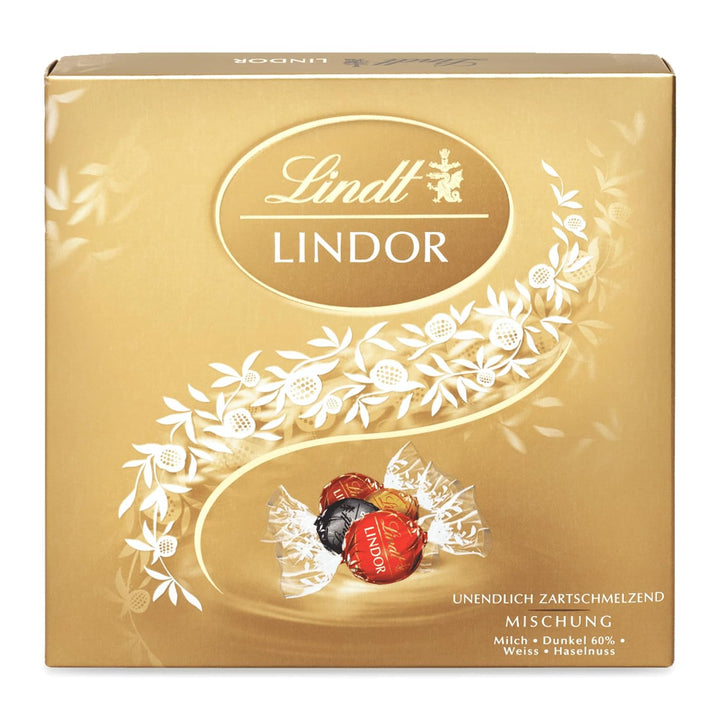 Lindt Schokolade LINDOR Mischung Silber | Ca. 26 Kugeln Mit Zartschmelzender Füllung in Den Sorten Milch, Caramel & Salz, Pistazie, Double Chocolate | Pralinen Geschenk | Schokoladengeschenk, 325G