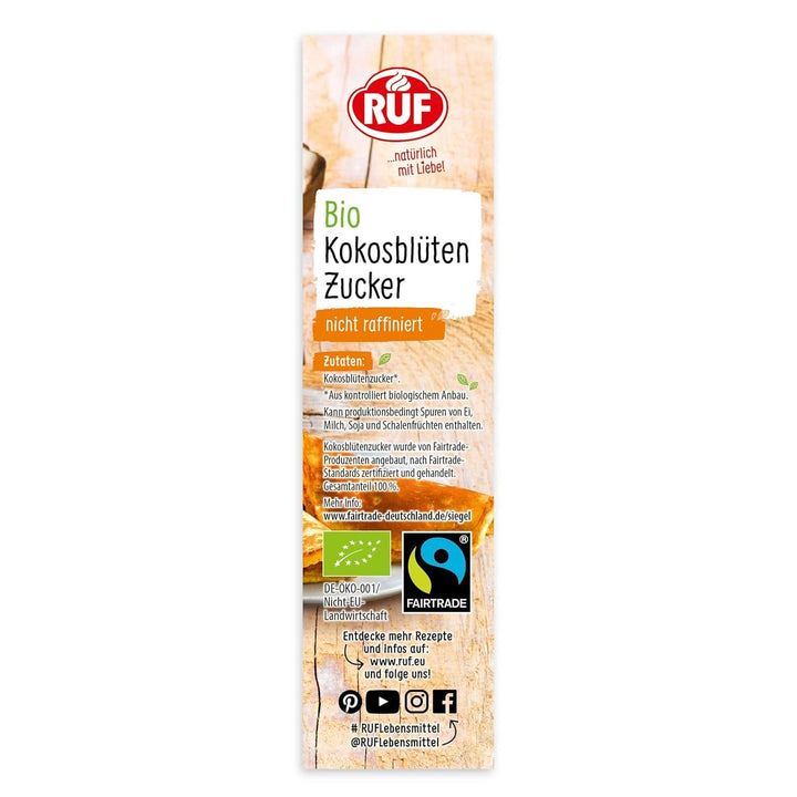 RUF Organic Coconut Blossom Sugar, îndulcitor natural, gust de caramel, 250 grame