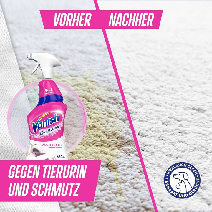 Vanish Oxi Action Multi - Textile Stain Remover Spray - 660 ml - Detergent textil pentru covoare și tapițerie - împotriva murdăriei și mirosului de urină