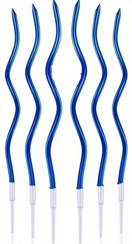 Set de 6 Lumânări Pentru Tort Ondulate Lungi 12 Cm Albastru - Design Elegant Și Ardere Stabilă Sigură