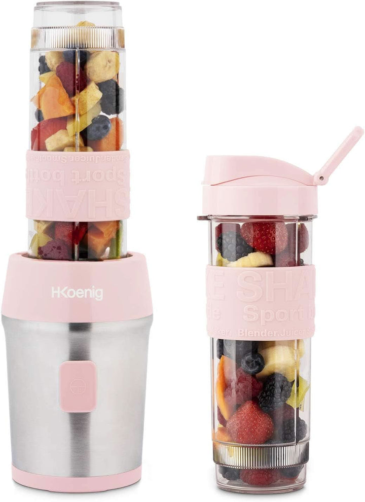 H.Koenig Smoothie Maker SMOO9 - Mini Standmixer - Mini Blender - 300 Watt - 570 Ml - Edelstahl - 2 Kunststofflaschen - Bpa-Frei, Grau