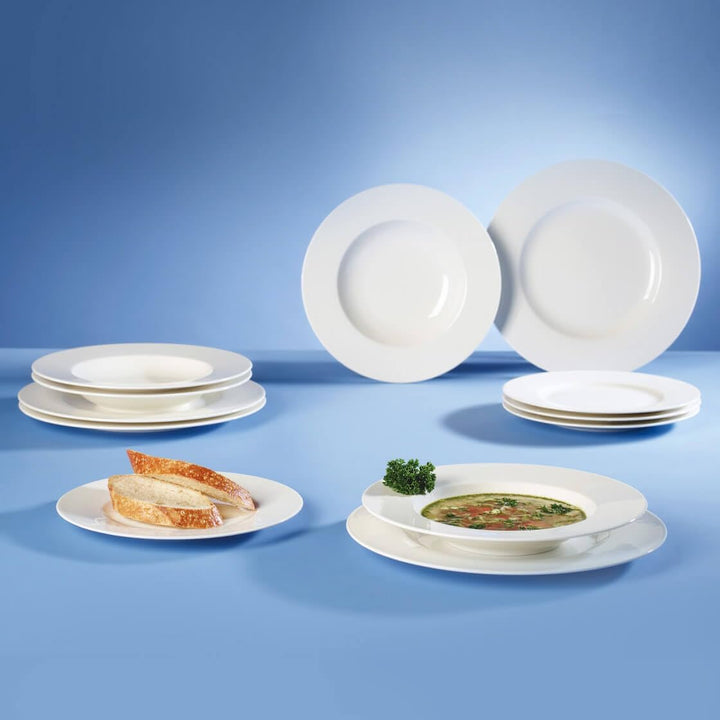 Villeroy & Boch – Wonderful World Dinner-Set 12 Teilig Weiß, Spülmaschinenfest, Mikrowellensicher, Teller, Geschirr, Porzellan, Speiseteller, Essteller, Set, Geschirrset Modern, Premium Porzellan