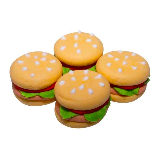 Set of 4 Sugar Paste Decorations Hamburger - Edible Decorations for Cakes and Cupcakes Approximately 3 Cm