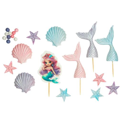 Set 14 Decoratiuni Comestibile Mica Sirena - Accente Dulci Pentru Torturi Si Prajituri Colorate