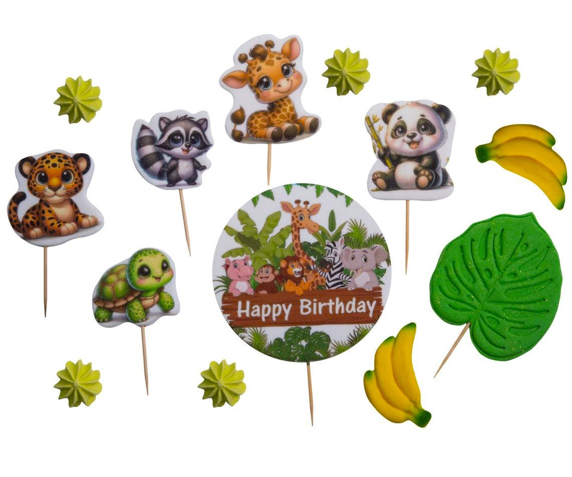 Set 13 Decorațiuni Comestibile Safari - Decorațiuni Din Pastă De Zahăr, Dimensiuni 2 cm Până La 9 cm