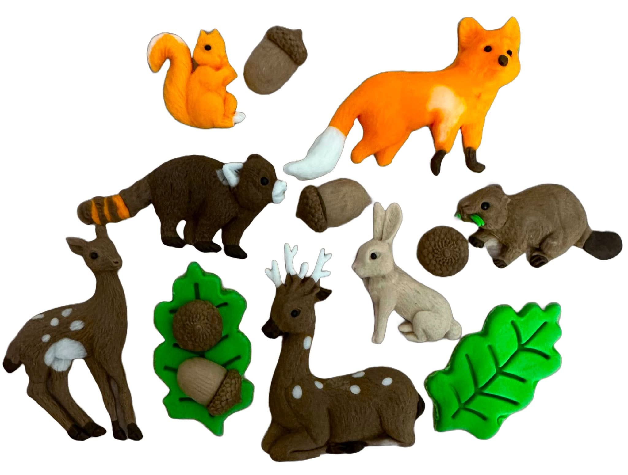 Set 14 decoratiuni comestibile din zahar, Viata in padure Decoratiuni din Pasta de Zahar Nati Shop