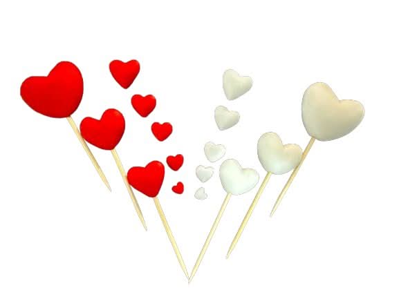 Set 16 decoratiuni din zahar, inimi alb-rosii Decoratiuni din Pasta de Zahar Nati Shop