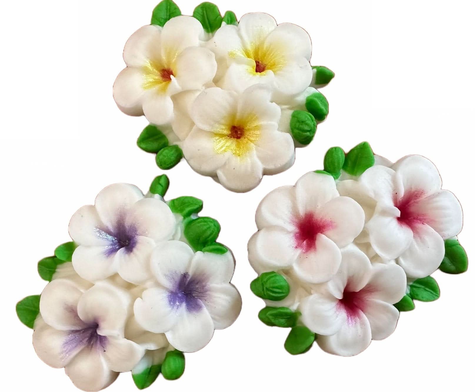 Set 3 decoratiuni comestibile din zahar, Flori Plumeria Decoratiuni din Pasta de Zahar Nati Shop