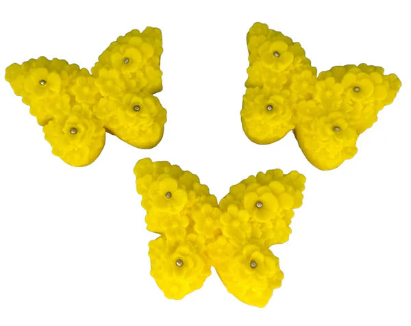 Set 3 Decoratiuni Comestibile Fluturi Galbeni - Decoratiuni Din Zahăr Cu Dimensiuni 5x4 cm, Perfecte Pentru Prajituri