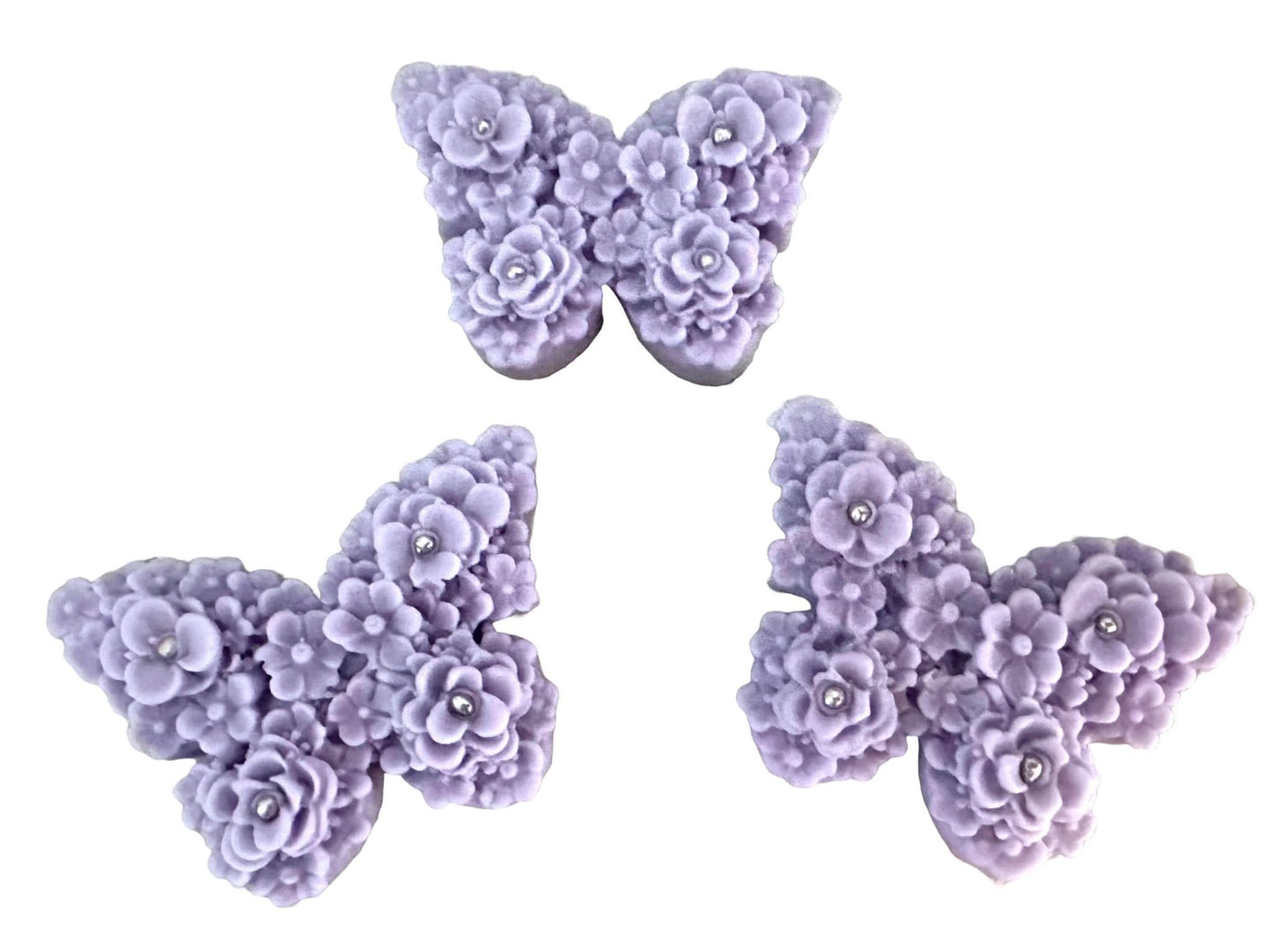 Set 3 decoratiuni comestibile din zahar, Fluturi mov lila Decoratiuni din Pasta de Zahar Nati Shop