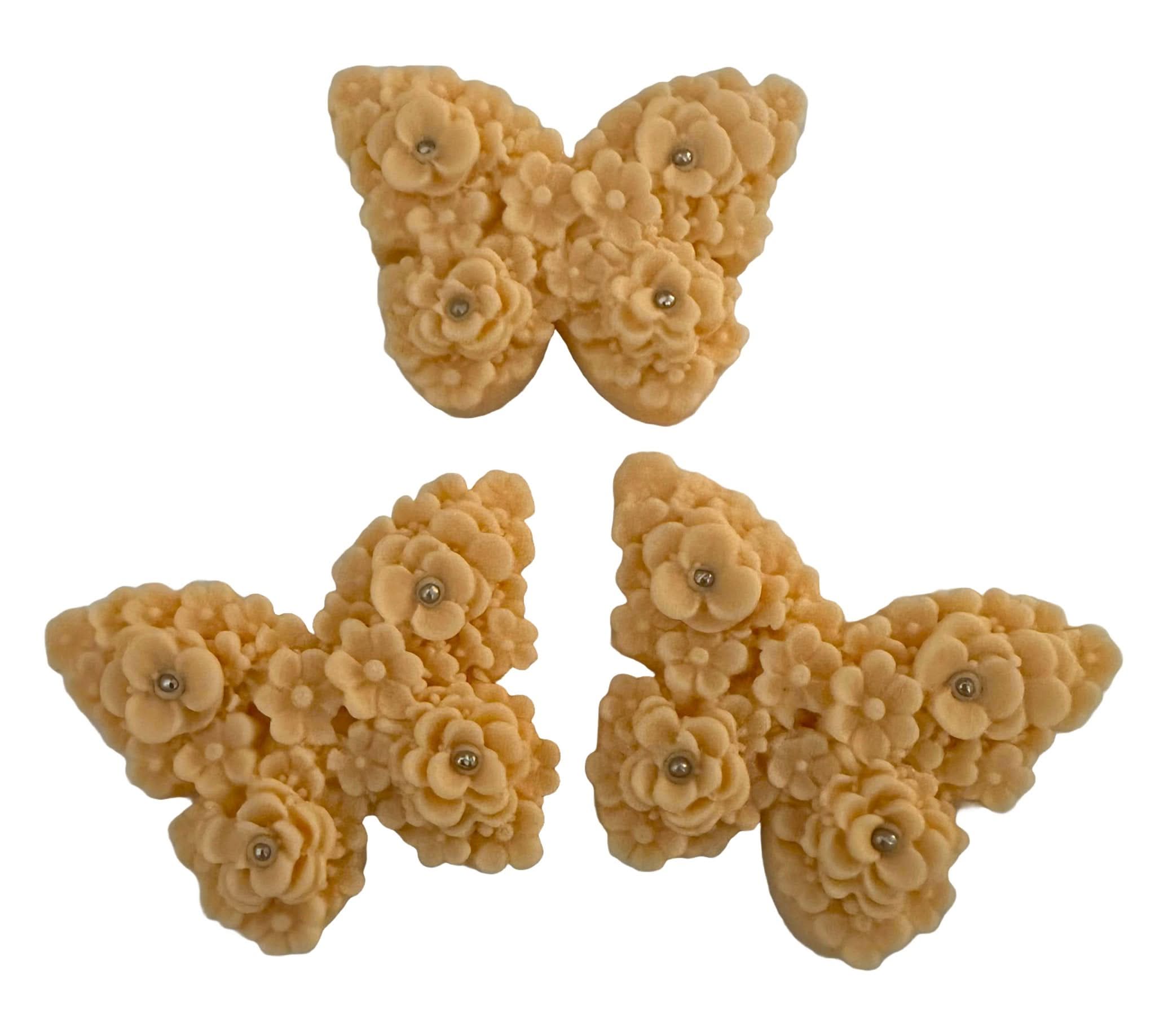 Set 3 decoratiuni comestibile din zahar, Fluturi somon Decoratiuni din Pasta de Zahar Nati Shop