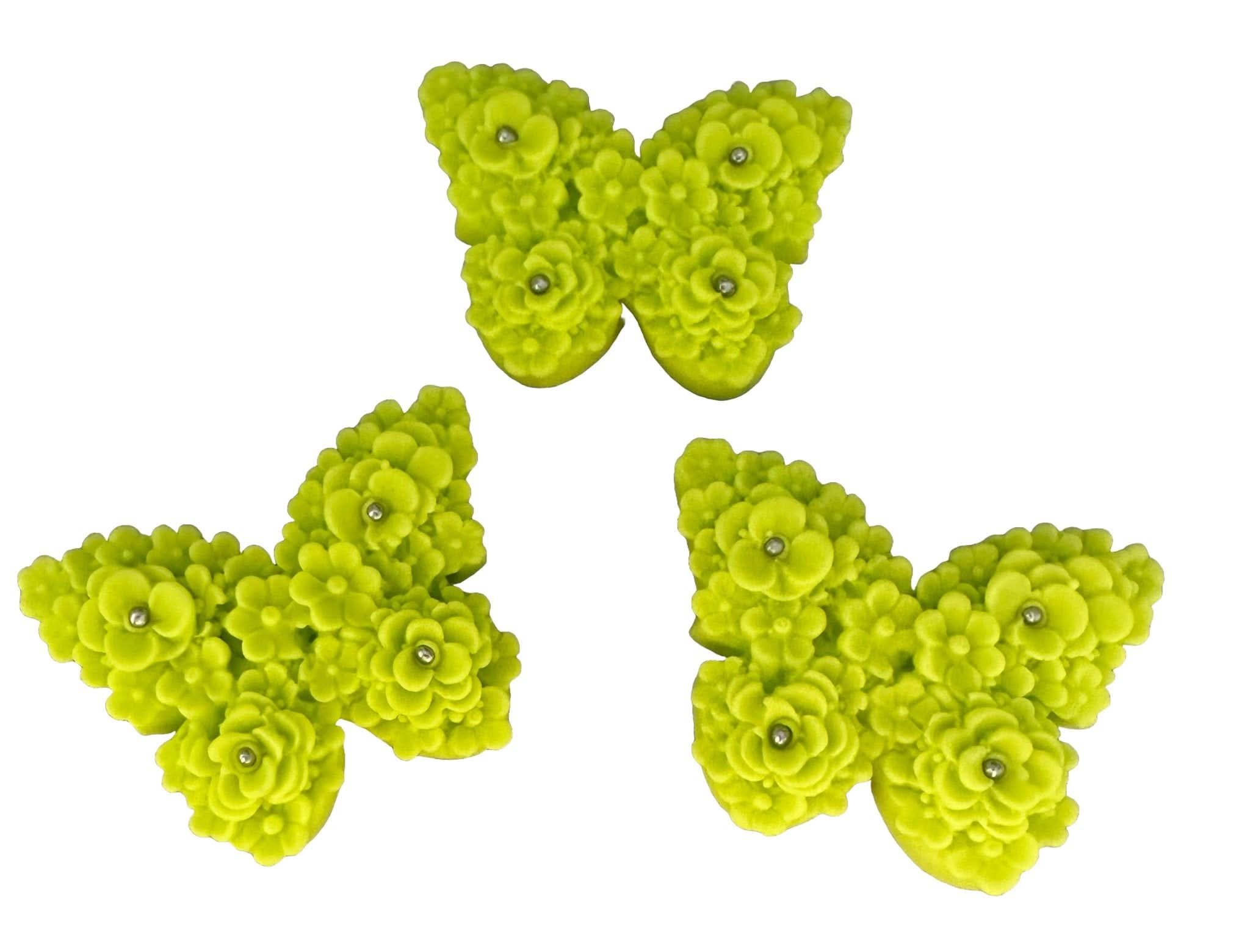 Set 3 decoratiuni comestibile din zahar, Fluturi verzi Decoratiuni din Pasta de Zahar Nati Shop
