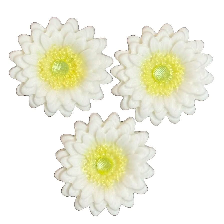 Set 3 decoratiuni comestibile din zahar, Gerbera alba Decoratiuni din Pasta de Zahar Nati Shop