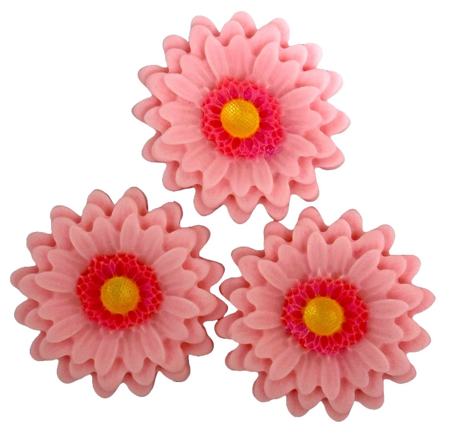 Set 3 decoratiuni comestibile din zahar, Gerbera roz Decoratiuni din Pasta de Zahar Nati Shop