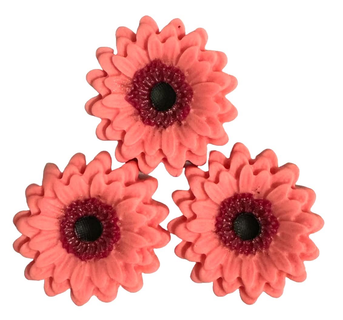Set 3 decoratiuni comestibile din zahar, Gerbera roz Decoratiuni din Pasta de Zahar Nati Shop