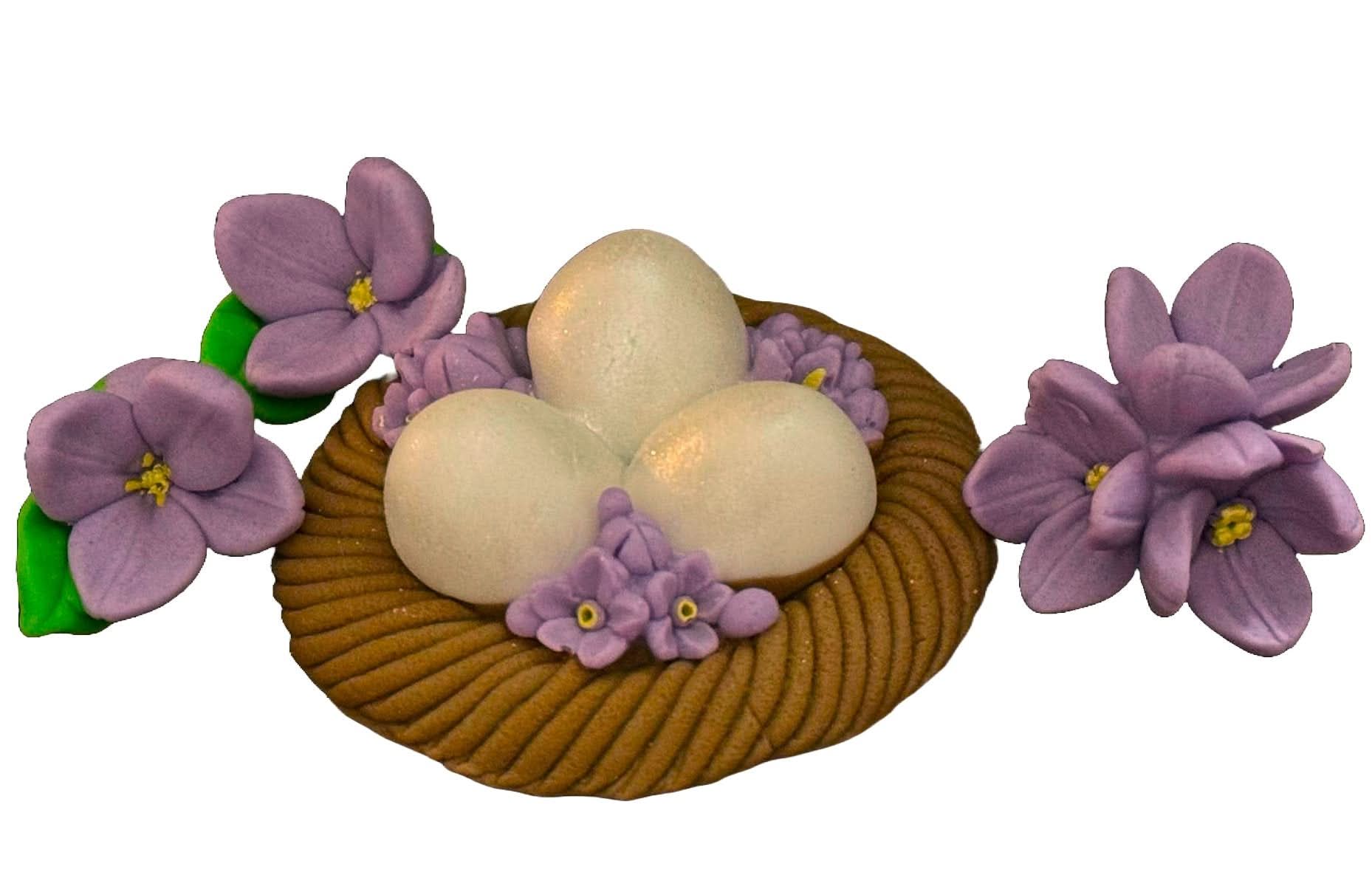 Set 4 decoratiuni comestibile din zahar, cuib cu oua Decoratiuni din Pasta de Zahar Nati Shop