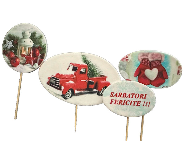 Set 4 decoratiuni comestibile din zahar, Sarbatori Fericite! - Nati Shop