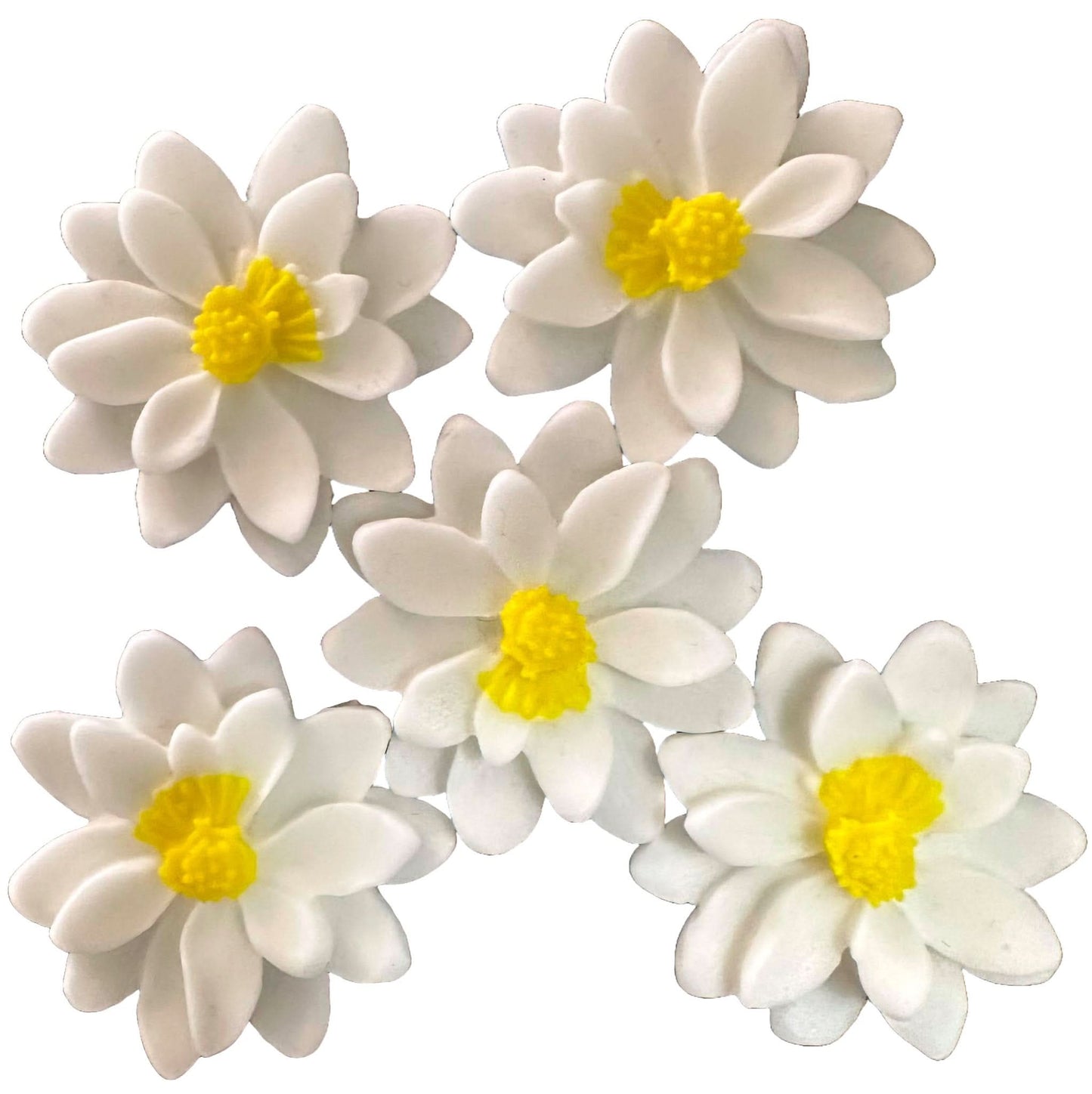 Set 5 decoratiuni comestibile din zahar, Flori albe Decoratiuni din Pasta de Zahar Nati Shop