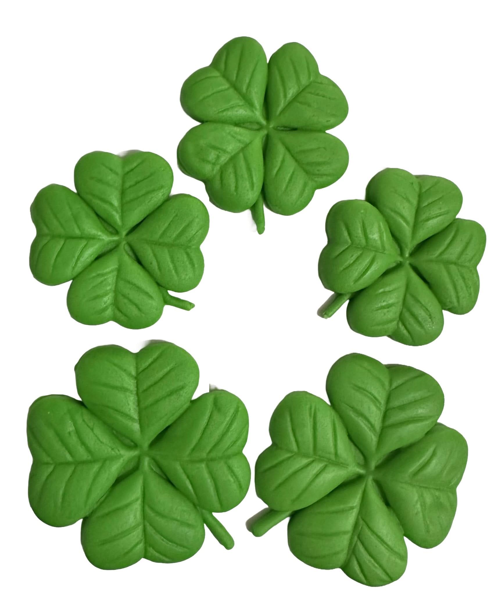 Set 5 decoratiuni comestibile din zahar, Frunze de trifoi norocos Decoratiuni din Pasta de Zahar Nati Shop