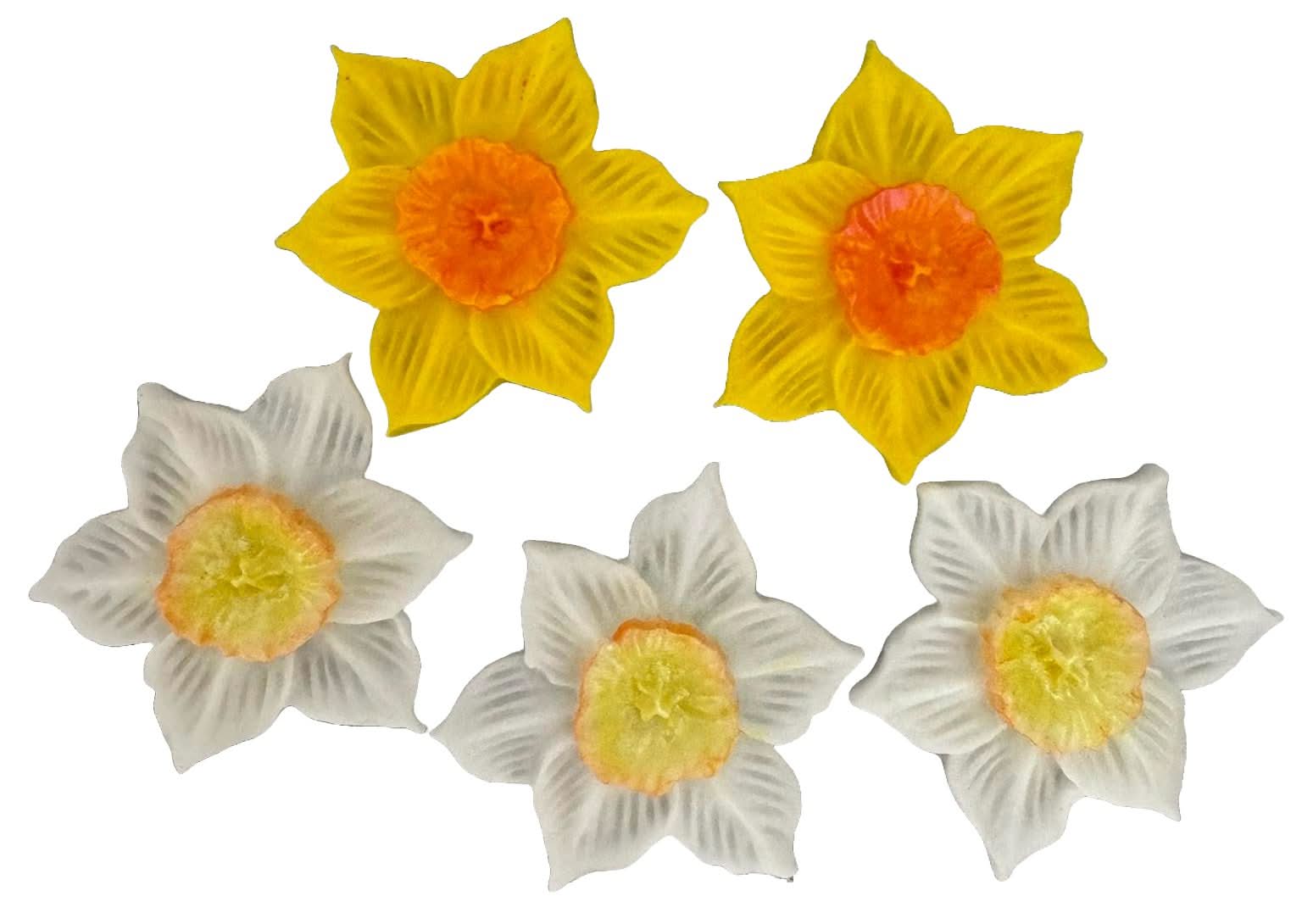 Set 5 decoratiuni comestibile din zahar, Narcise Decoratiuni din Pasta de Zahar Nati Shop