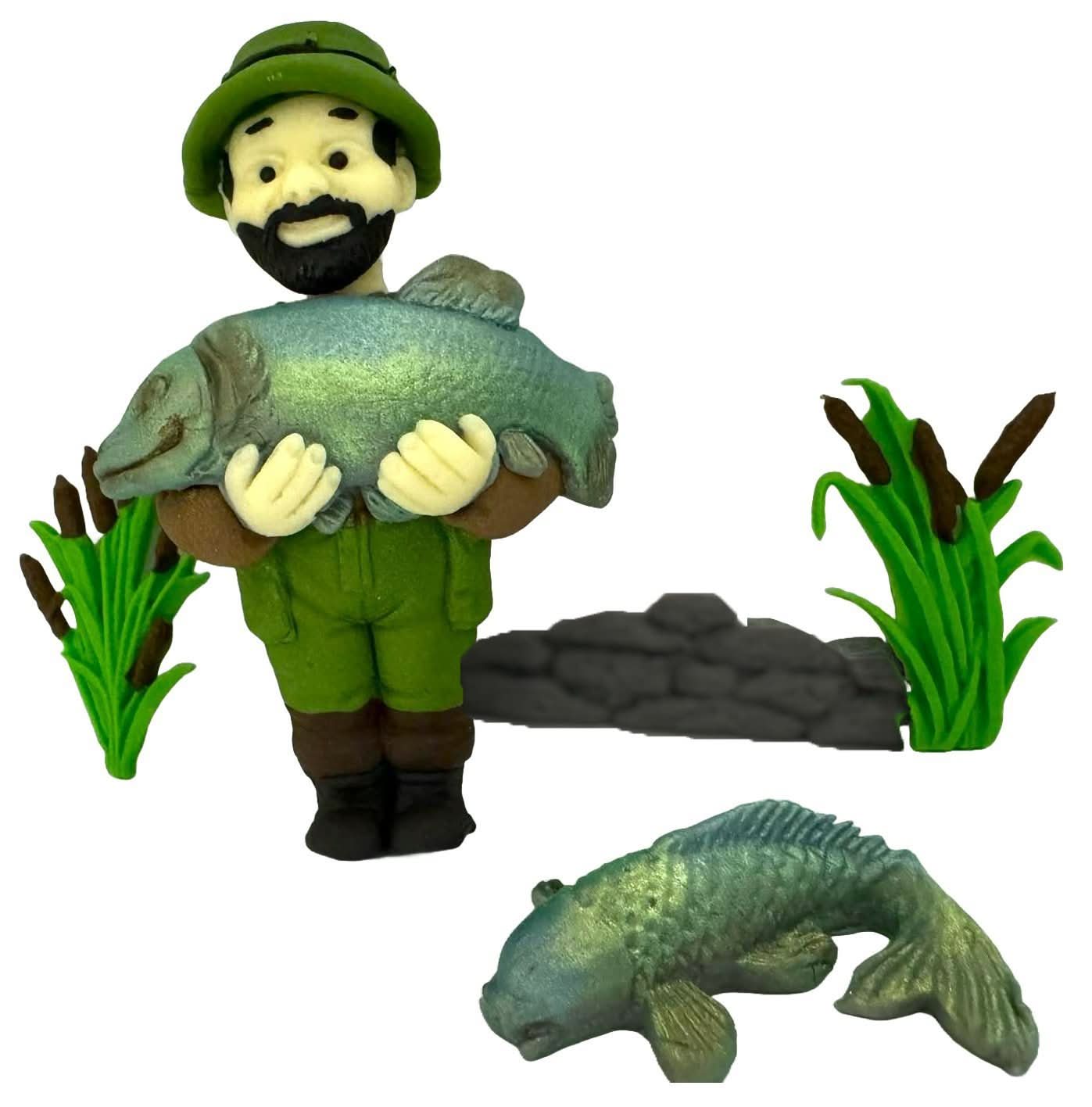 Set 5 decoratiuni comestibile din zahar, Pescar Decoratiuni din Pasta de Zahar Nati Shop