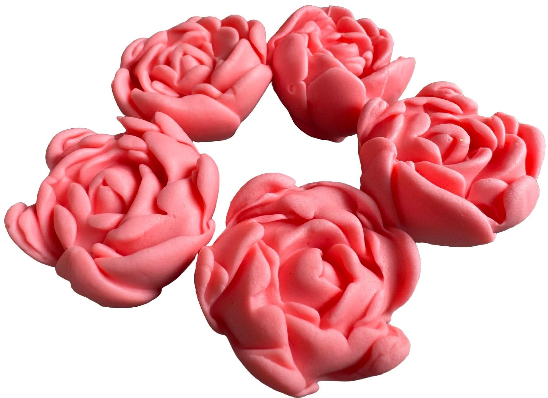 Set 5 decoratiuni comestibile din zahar, Trandafiri roz Decoratiuni din Pasta de Zahar Nati Shop