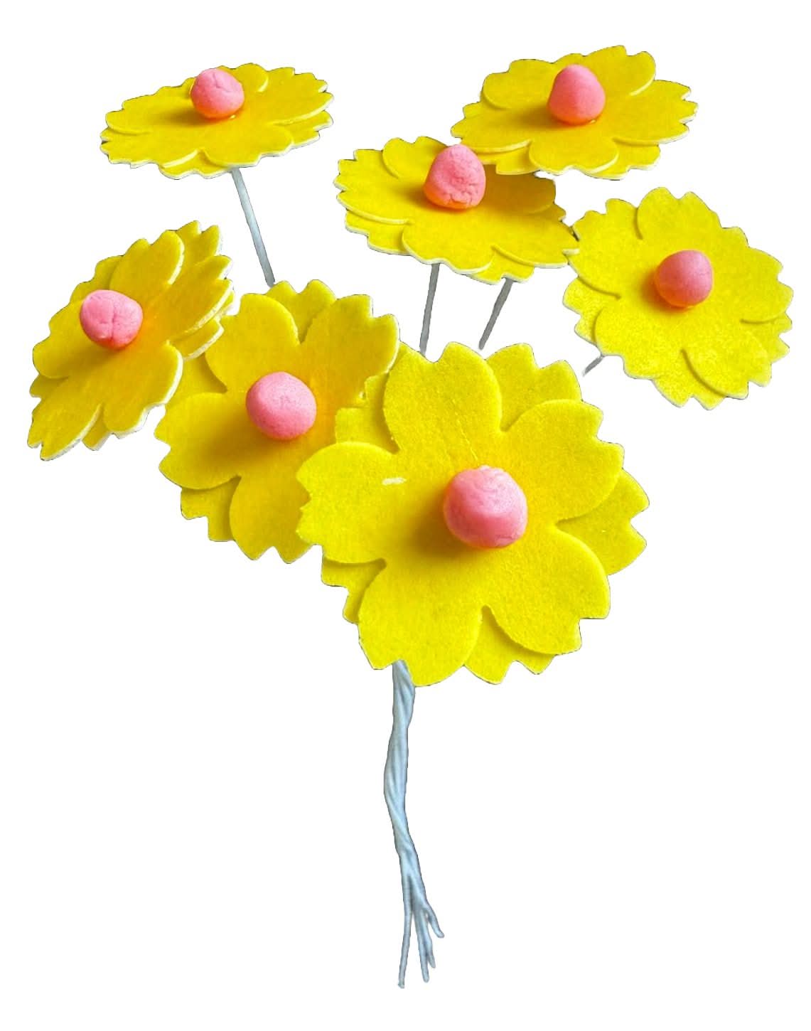 Set 7 decoratiuni comestibile din vafa de napolitana, Flori galbene Decoratiuni din Pasta de Zahar Nati Shop