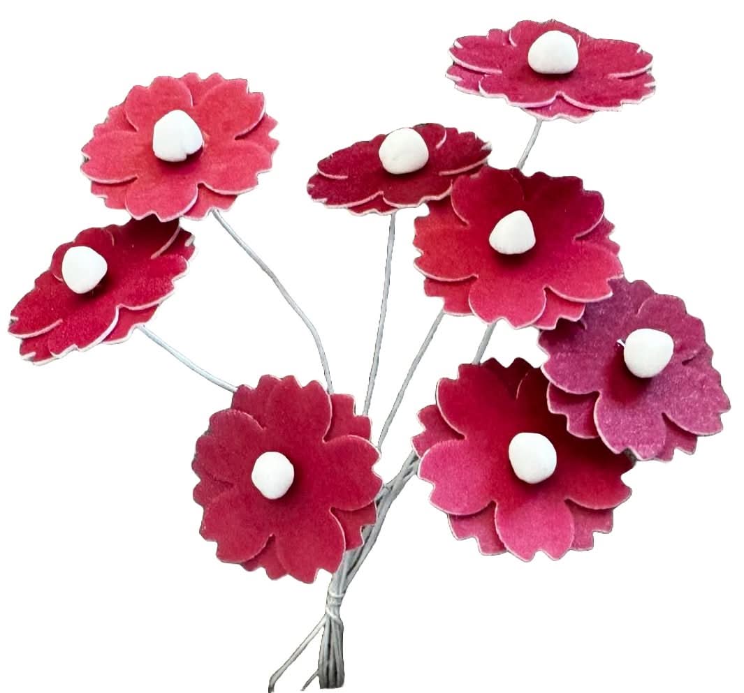 Set 7 decoratiuni comestibile din vafa de napolitana, Flori rosu bordo Decoratiuni din Pasta de Zahar Nati Shop