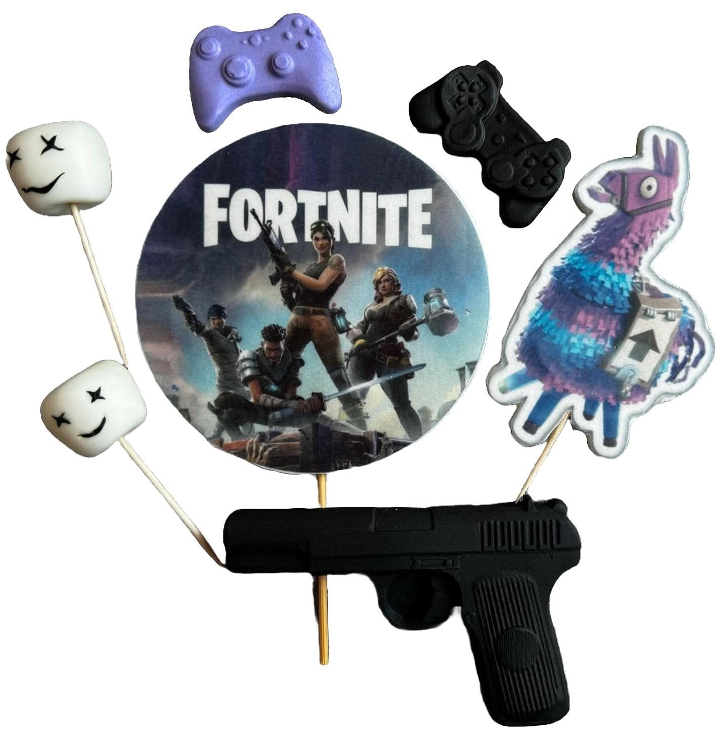 Set 7 decoratiuni comestibile din zahar, Fortnite Decoratiuni din Pasta de Zahar Nati Shop