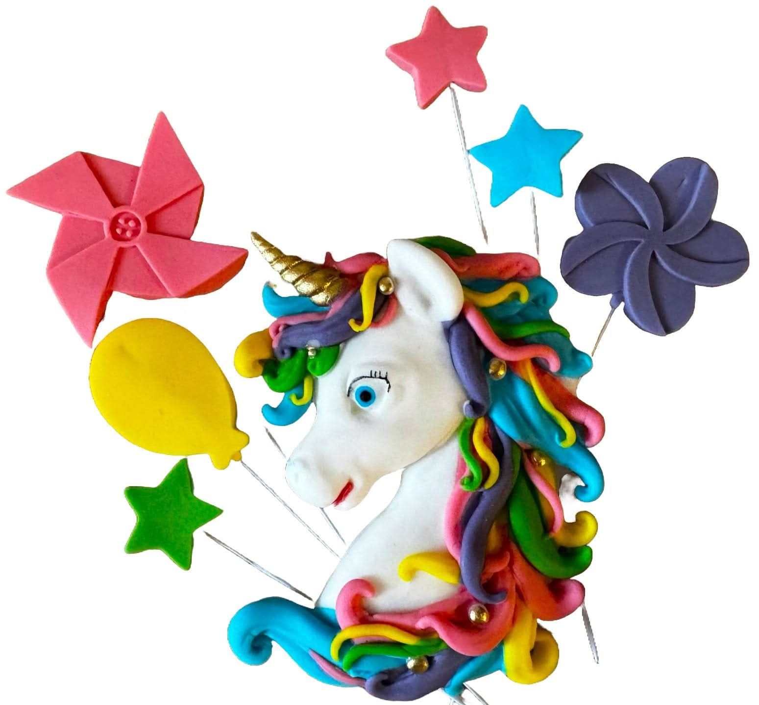 Set 7 decoratiuni comestibile din zahar, Unicorn Decoratiuni din Pasta de Zahar Nati Shop