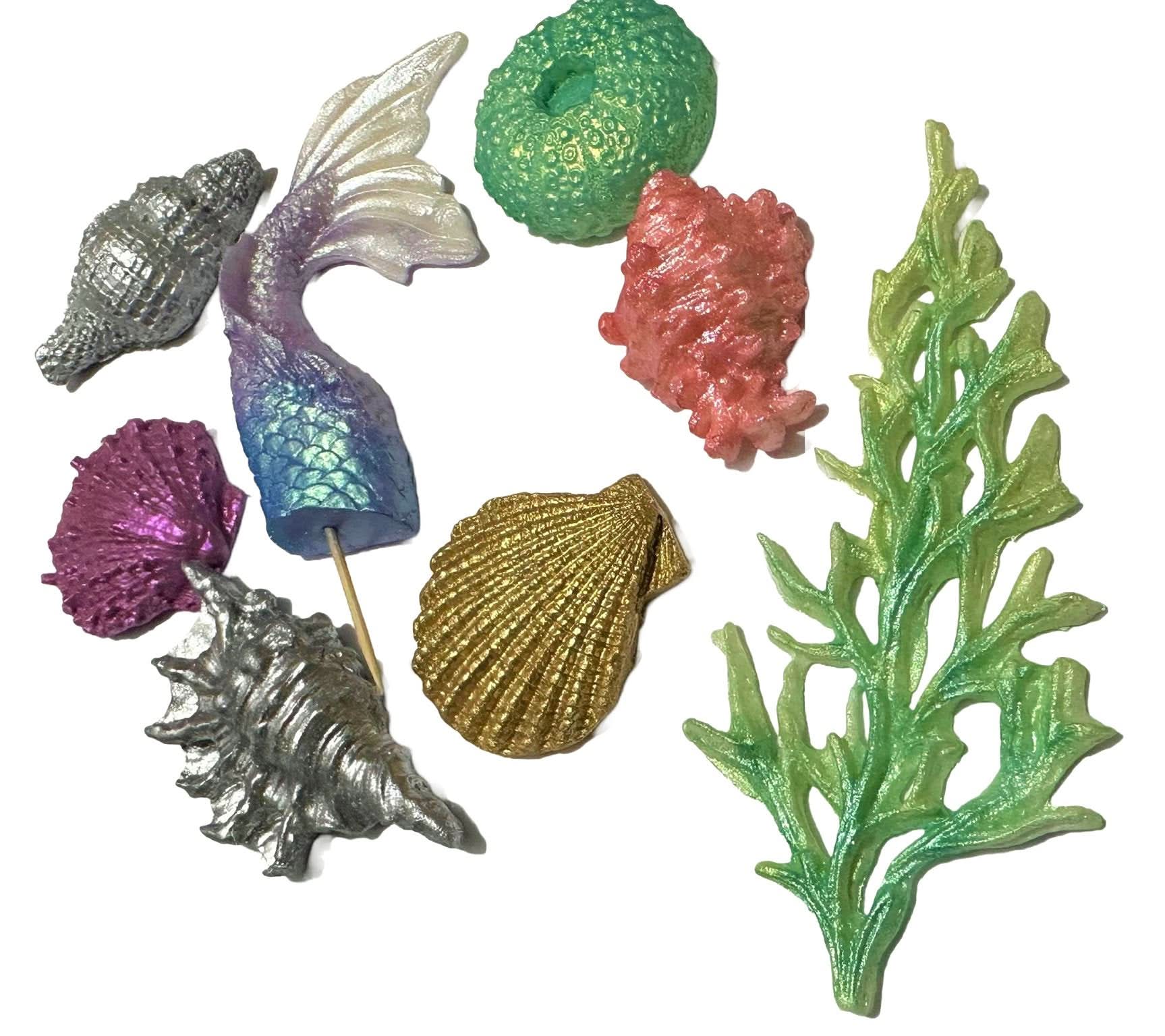 Set 8 decoratiuni comestibile din zahar, Sirena Decoratiuni din Pasta de Zahar Nati Shop