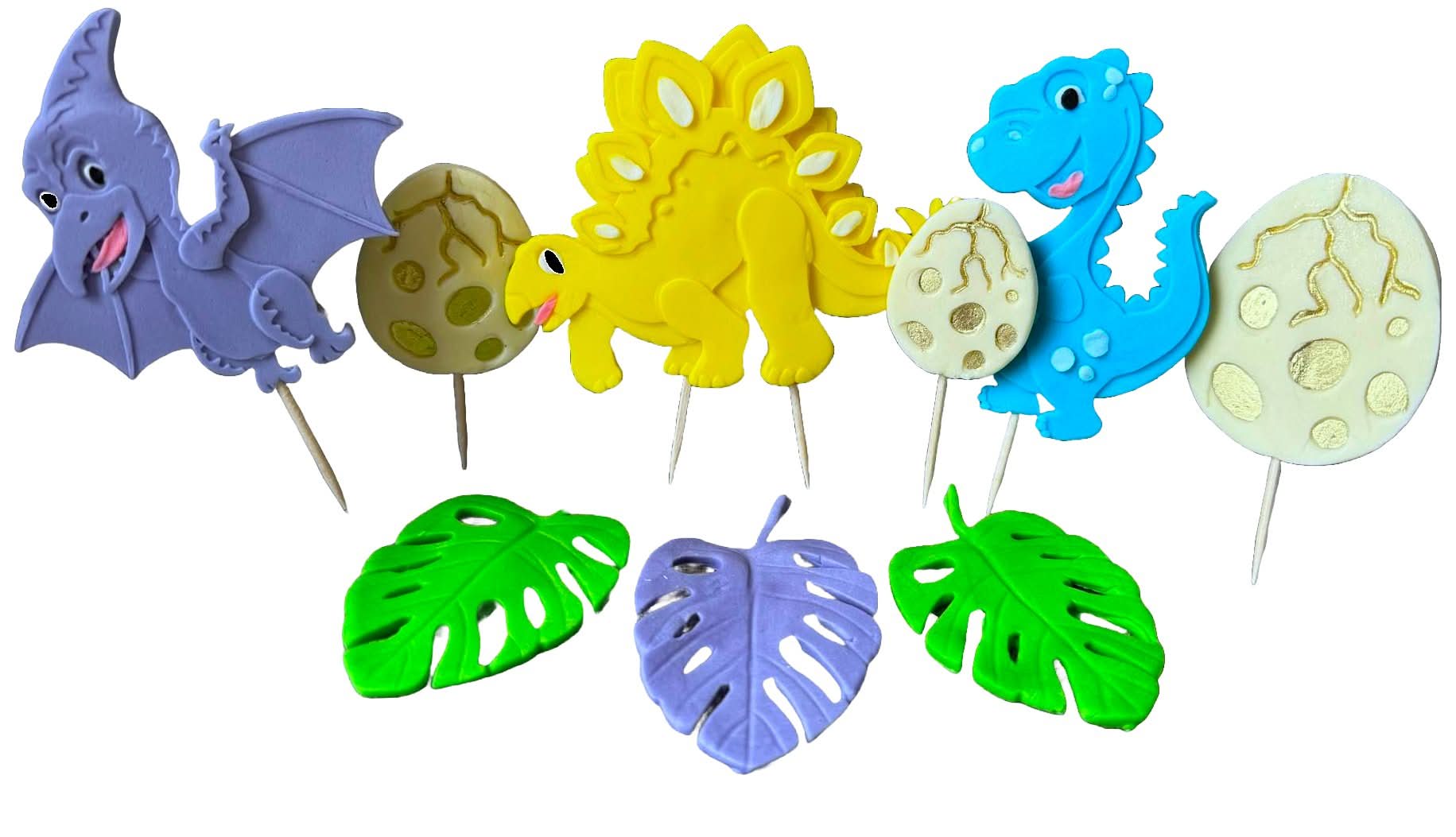 Set 9 decoratiuni comestibile din zahar, Dinozauri Decoratiuni din Pasta de Zahar Nati Shop