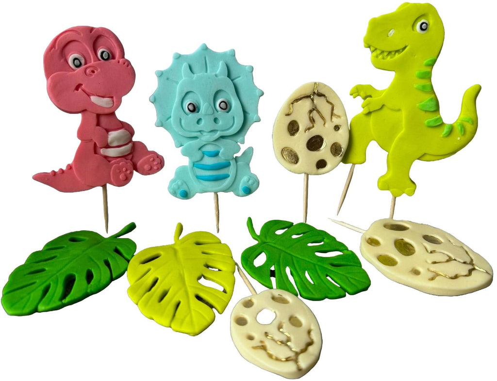Set 9 decoratiuni comestibile din zahar, Dinozauri Decoratiuni din Pasta de Zahar Nati Shop