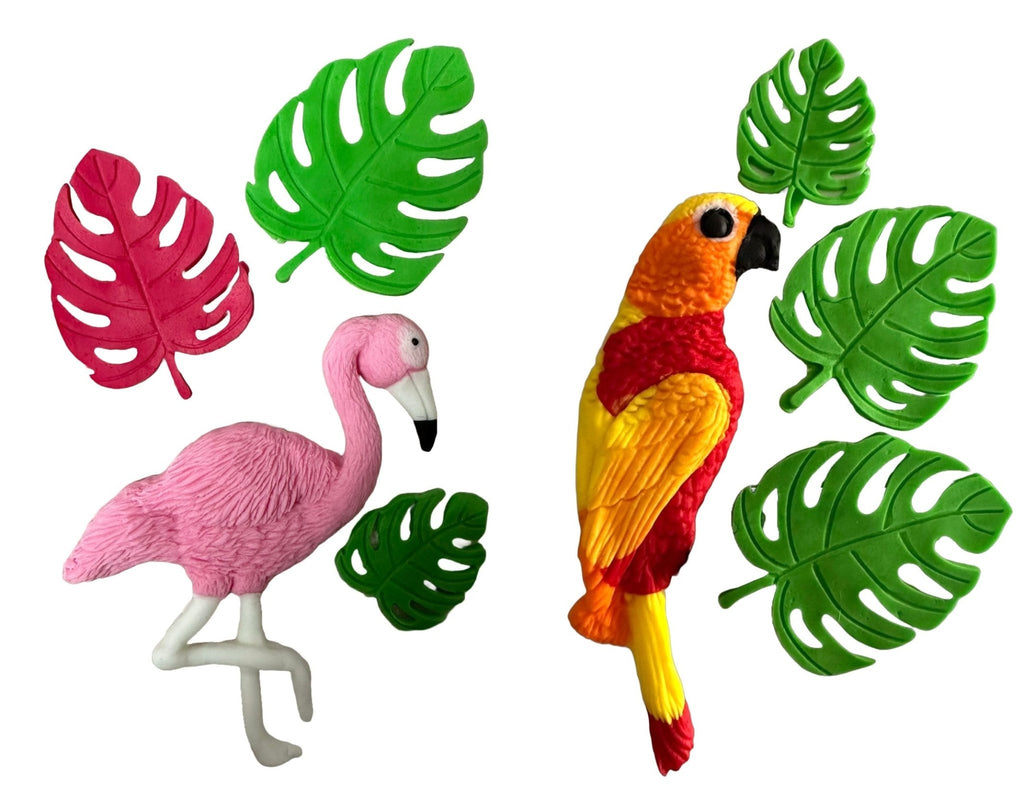 Set 9 decoratiuni comestibile din zahar, Papagal tropical si Flamingo - Nati Shop