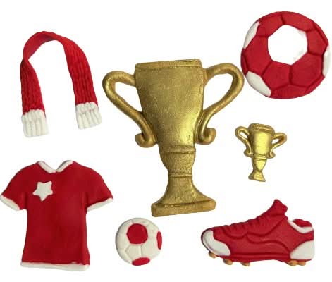 Set decoratiuni comestibile din zahar, Fotbal rosu Decoratiuni din Pasta de Zahar Nati Shop