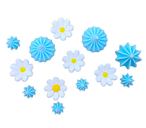 Blue Flower Meringues - 9 Pcs, Vanilla Flavored, Pleasant Taste For Cakes And Desserts