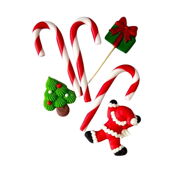 Decoratiuni Pasta De Zahar Mos Craiun Baston Brad - Ornamente Dulci Pentru Prajituri Si Torturi De Craciun