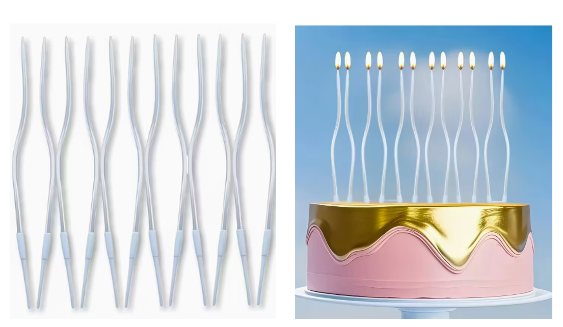 Set 6 Lumanari Pentru Tort Ondulate Lungi 12 Cm Alb Perlat - Design Elegant Si Ardere Sigura