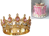 Coronita Aurie Din Metal Cu Pietre Roz - Decor Elegant Pentru Torturi Si Prajituri La Nunti Botezuri Si Aniversari