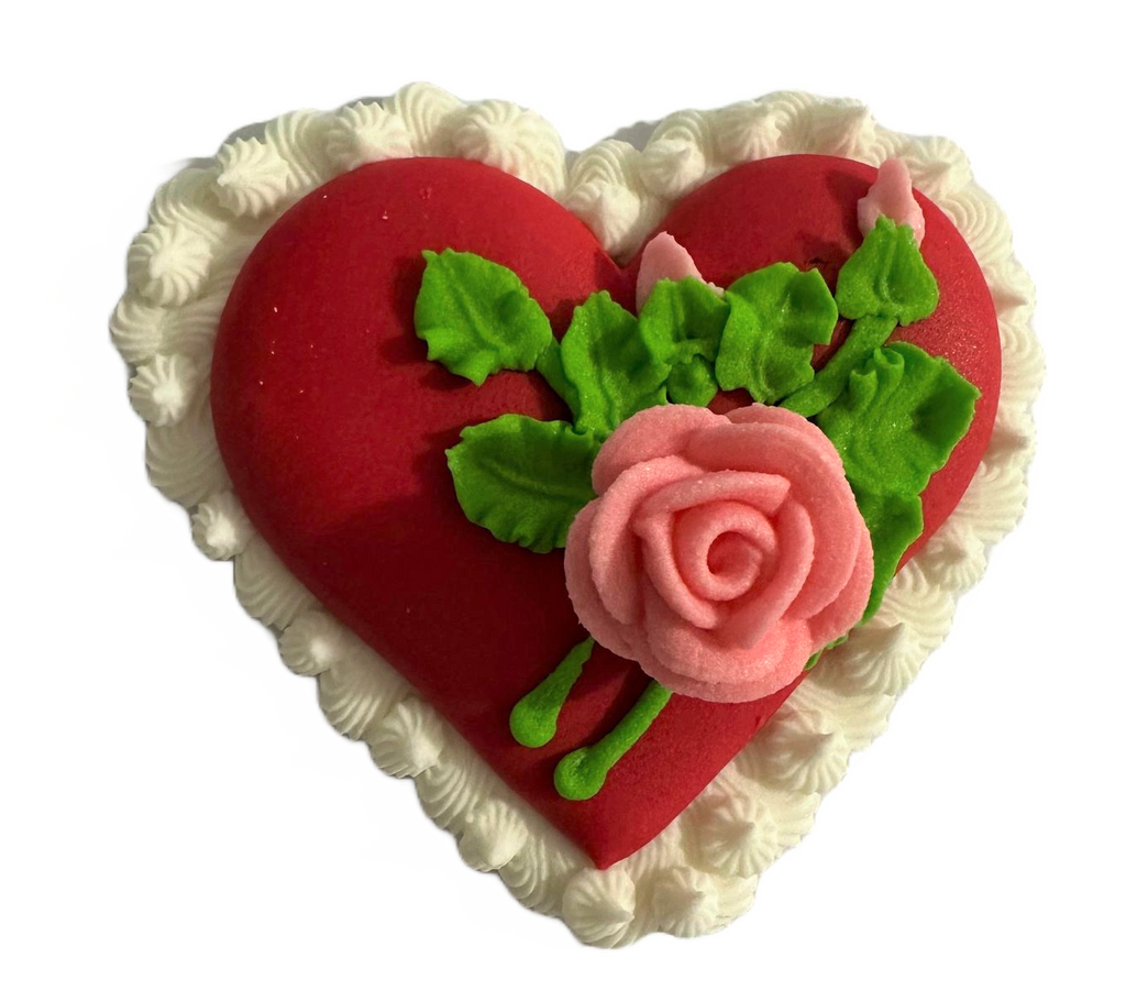 Decoratiune comestibila din zahar, Inima cu trandafir - Nati Shop 
